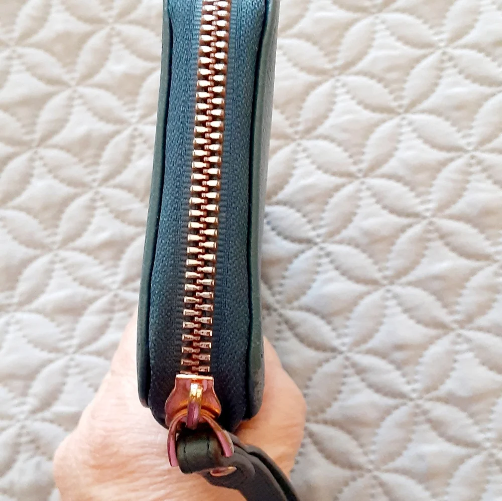 Aimee Kestenberg aqua blue leather zip wallet